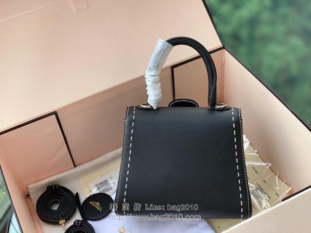 DELVAUX女包 Brillant系列手袋 手縫版黑色MM中號 德爾沃女手提包 女手拎包 Delvaux單肩斜挎包 DF0028手縫黑色  fcs1379
